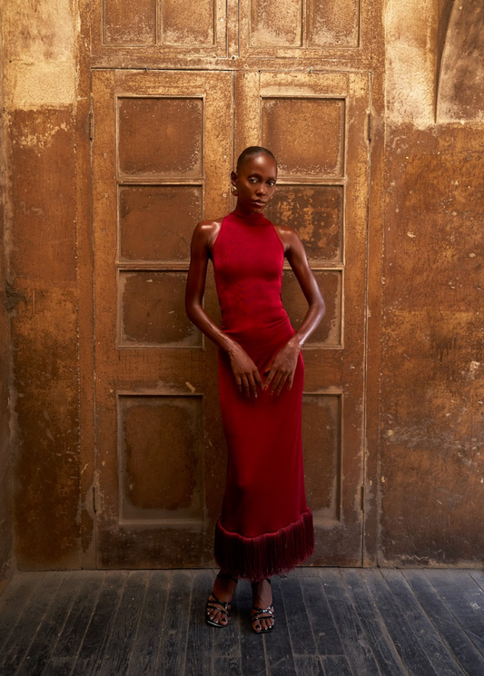 Spine Halter Dress - Burgundy