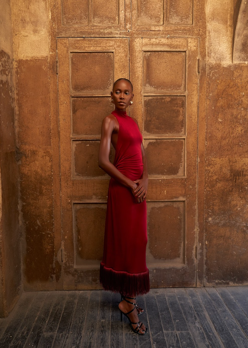 Spine Halter Dress - Burgundy
