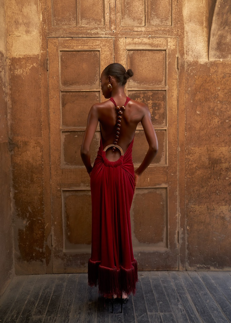 Spine Halter Dress - Burgundy