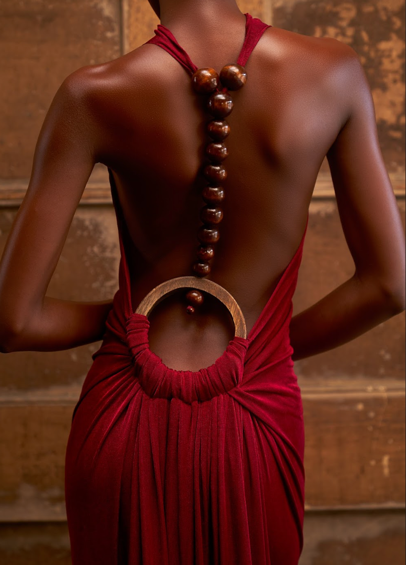 Spine Halter Dress - Burgundy