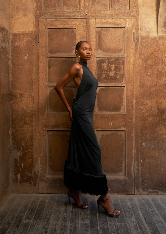 Spine Halter Dress - Black