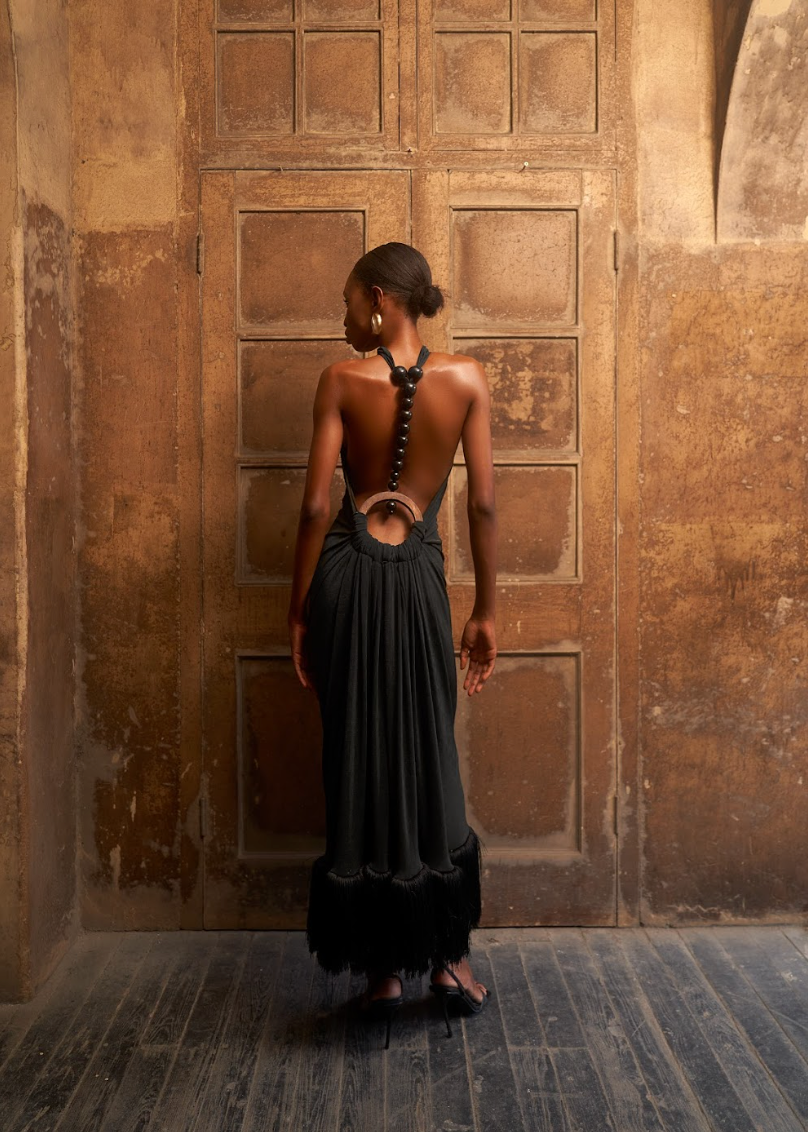 Spine Halter Dress - Black